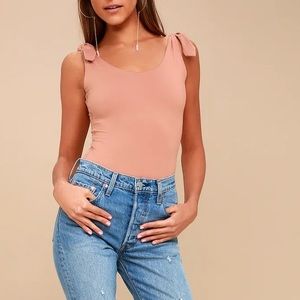 Lulu’s Pretty Pleased Mauve Pink Tie-Strap Bodysuit